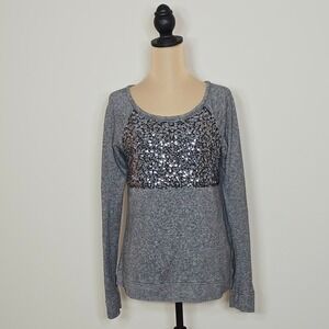 EXPRESS Women Gray Sequin Front‎ Long Sleeve Sweatshirt Size S